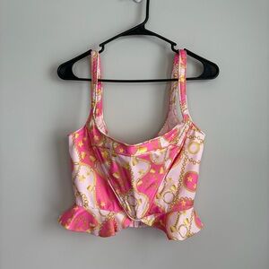 Sugar Thrillz Made To Move Satin Chain Print Corset Top